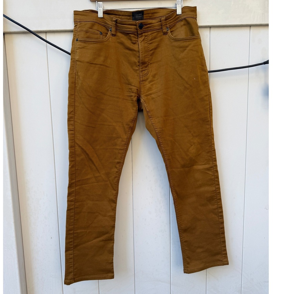 Jachs New York Mens Copper Brown Stretch Sateen Straight Leg Pants Size 34
